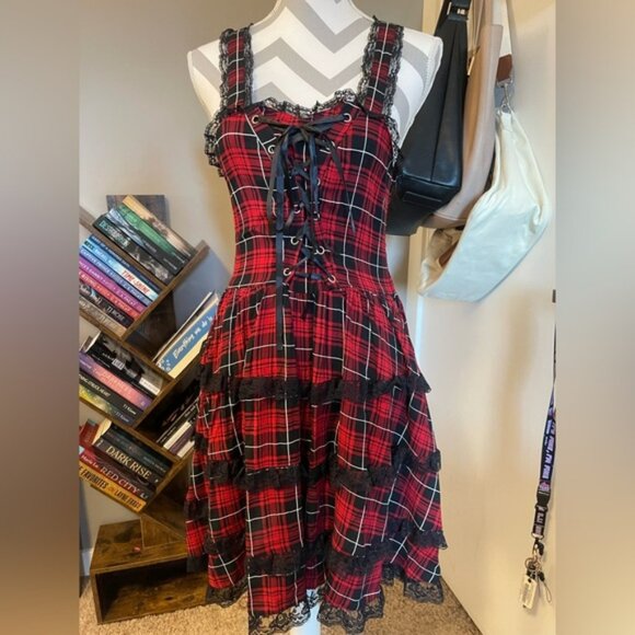 Hot Topic Red and Black Plaid Mini Dress - Picture 1 of 3